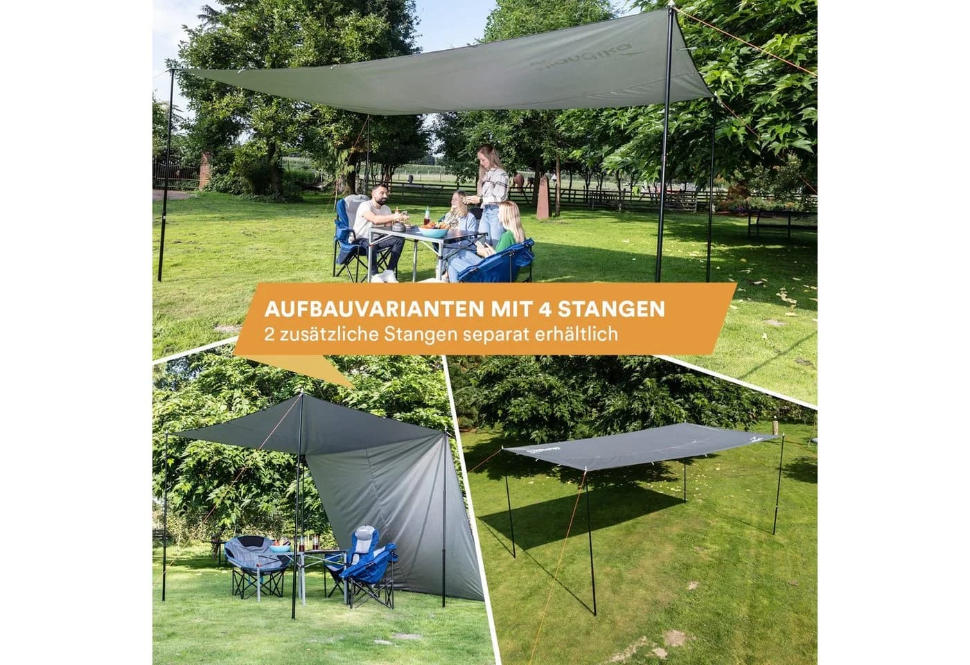 Skandika Sonnensegel XL 5x3m Grau mit Teleskopstangen - Bild 3