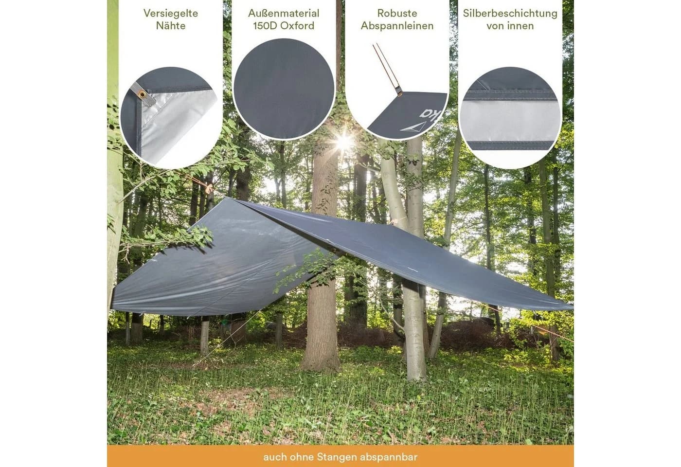 Skandika Sonnensegel XL 5x3m Grau mit Teleskopstangen - Bild 4
