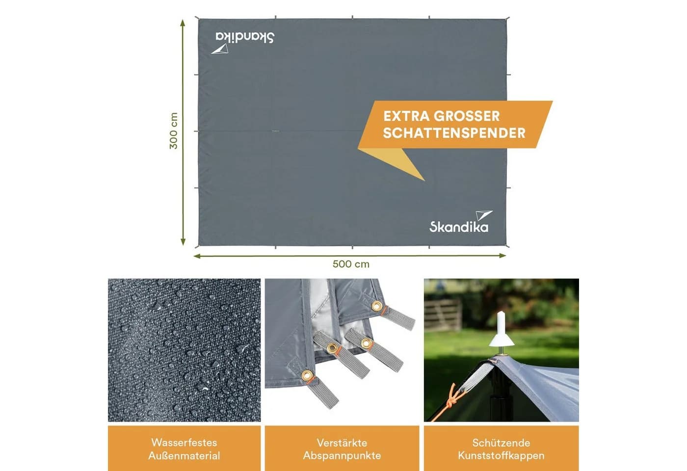 Skandika Sonnensegel XL 5x3m Grau mit Teleskopstangen - Bild 5