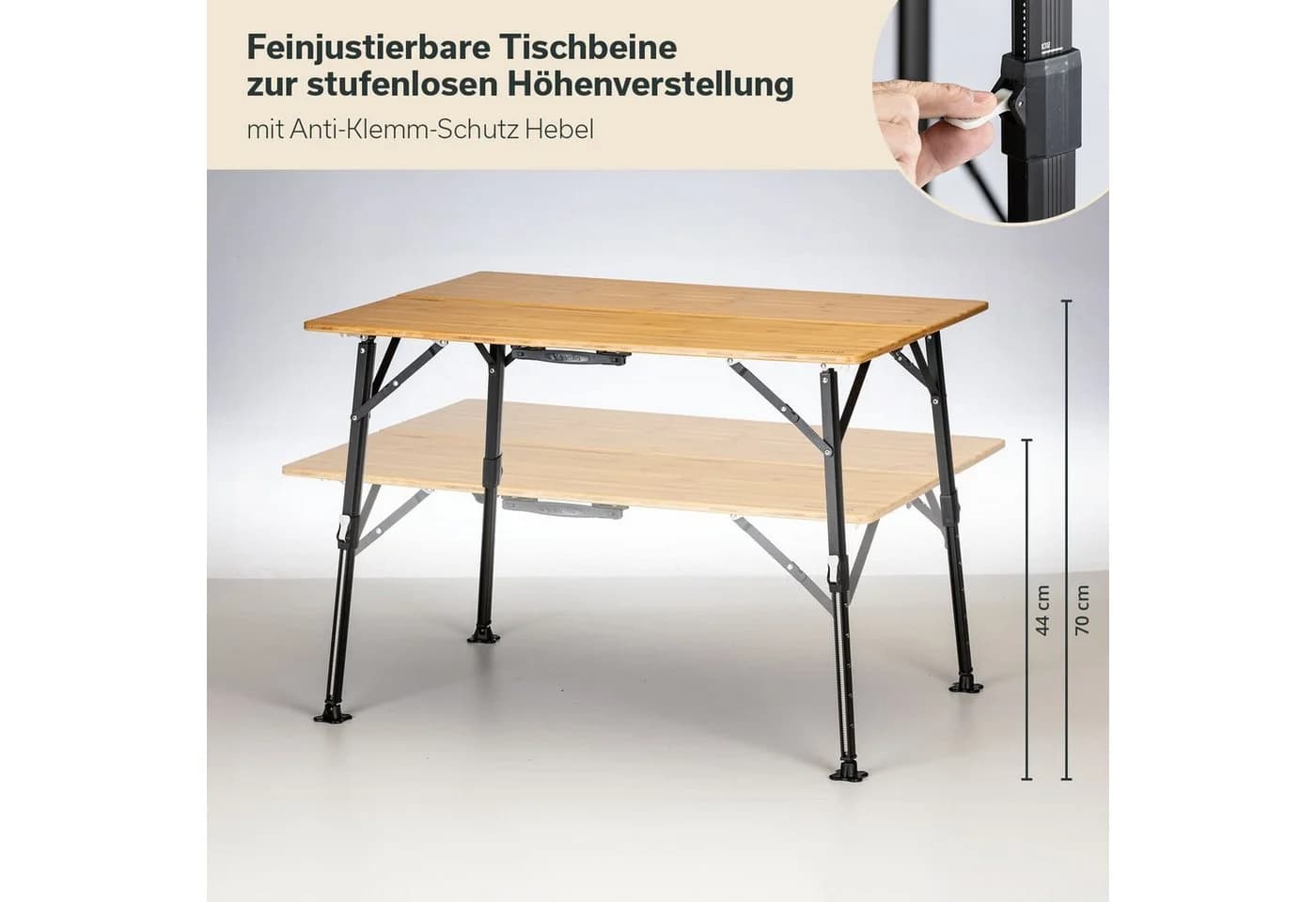 Skandika Campingtisch Tobro Bambus Klapptisch braun/schwarz höhenverstellbar - Bild 4