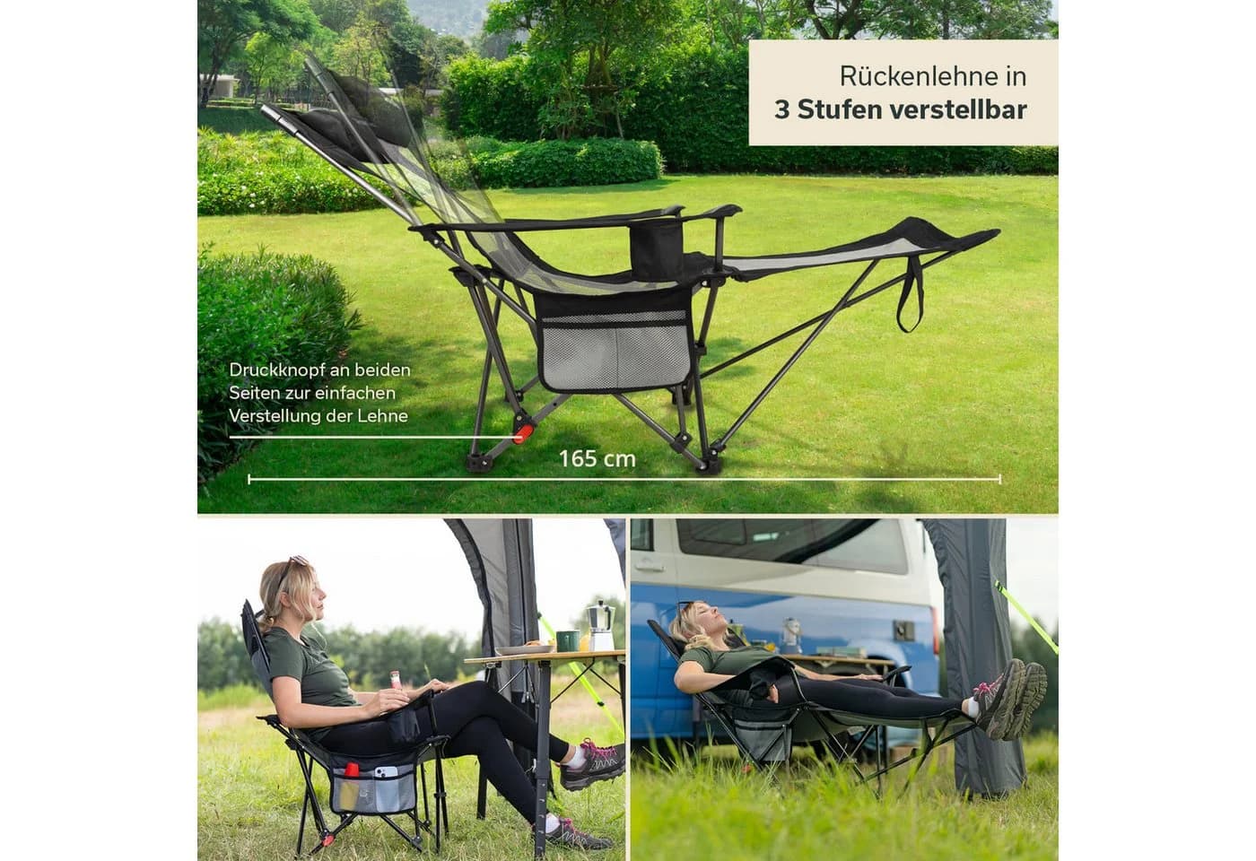 Skandika Campingstuhl Toras Faltbar mit Fußablage & Kopfkissen