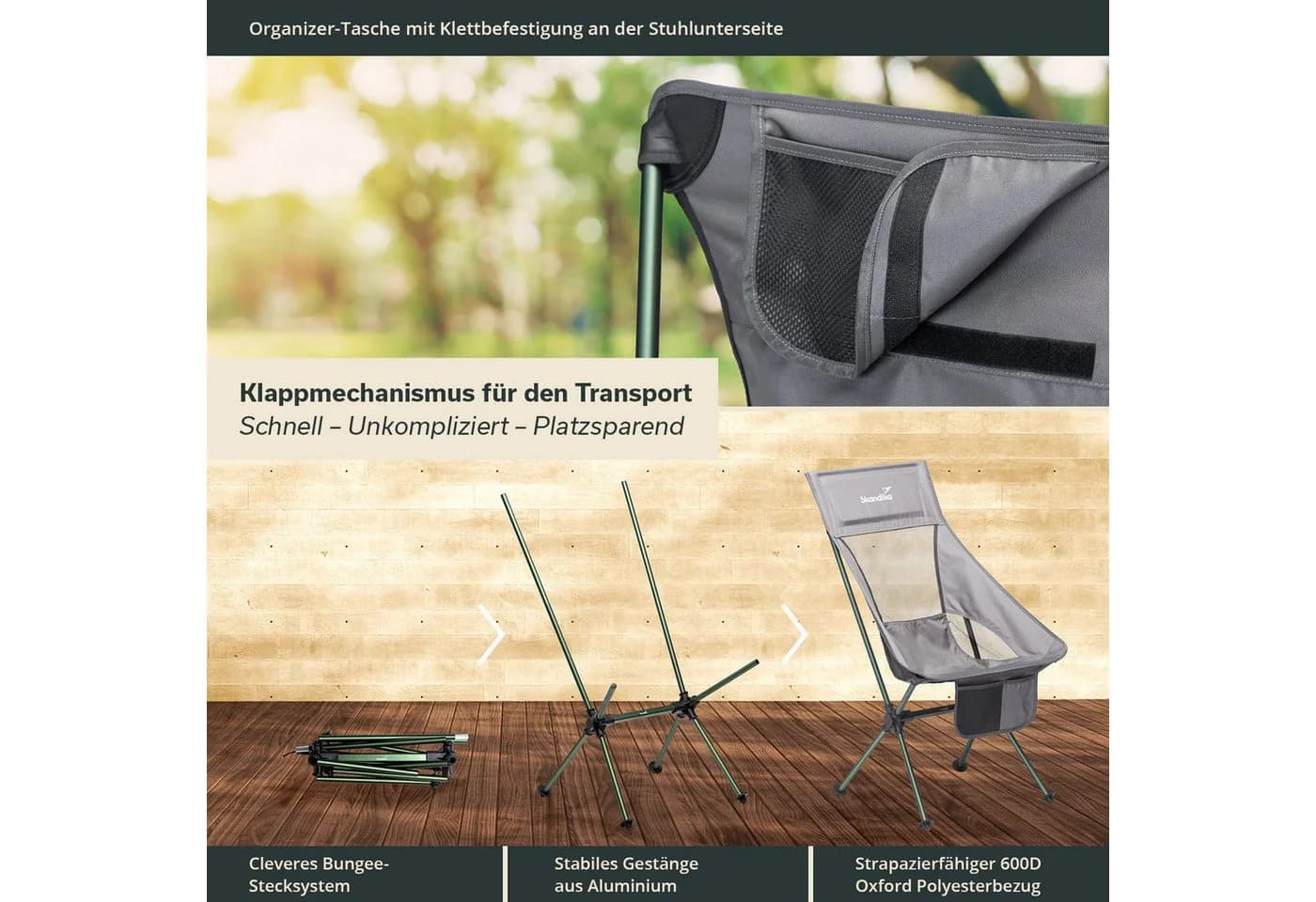 Skandika Campingstuhl Compact Klappstuhl Grau Aluminium - Bild 5