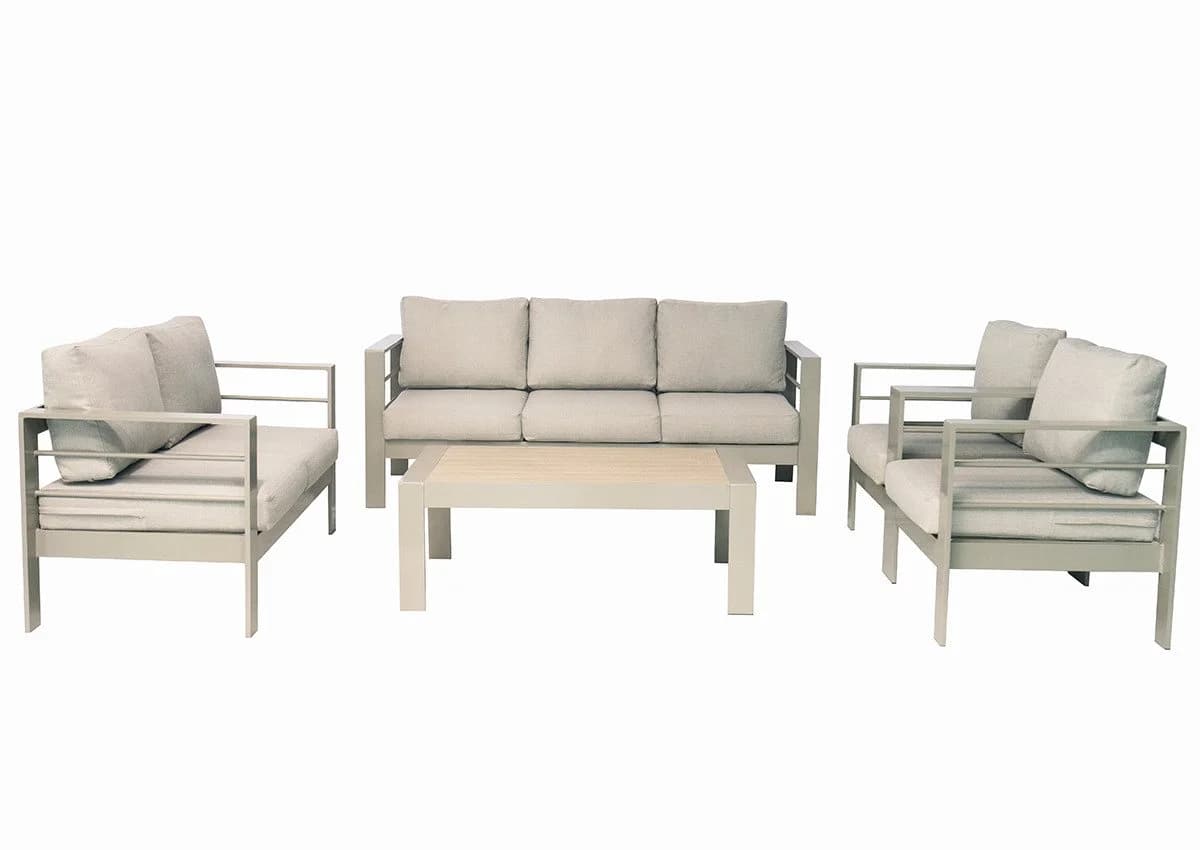 MeXo Gartenlounge-Set 5-tlg. Aluminium Beige WPC-Tischplatte