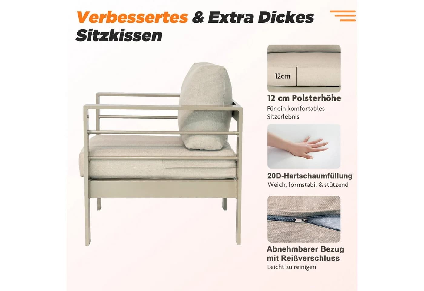MeXo Gartenlounge-Set 5-tlg. Aluminium Beige WPC-Tischplatte - Bild 4
