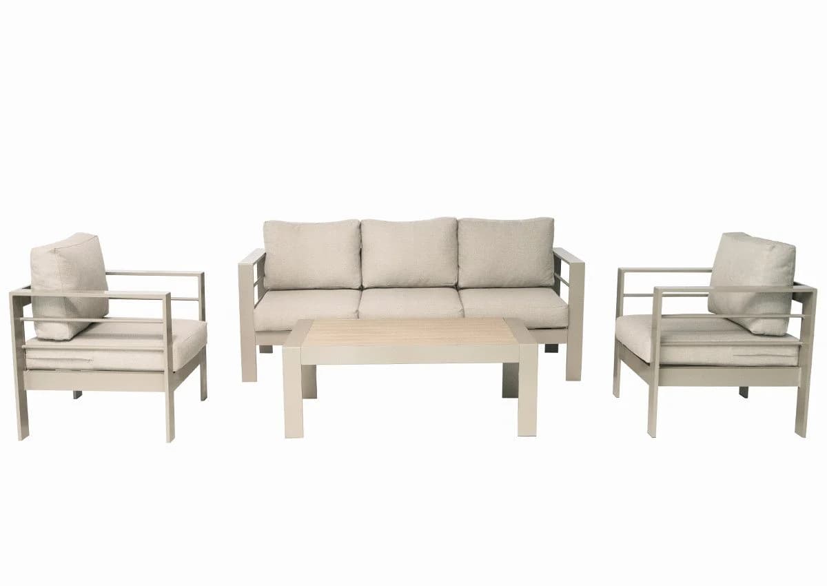 MeXo Gartenlounge-Set 4-tlg. Aluminium Beige mit Tisch