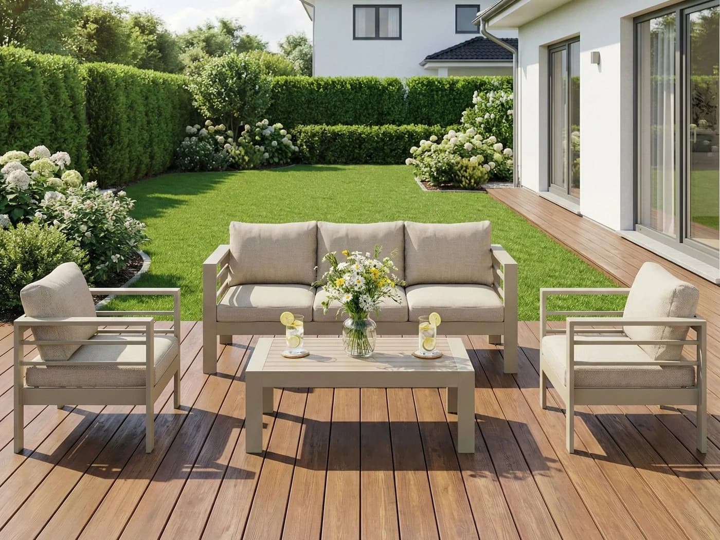MeXo Gartenlounge-Set 4-tlg. Aluminium Beige mit Tisch - Bild 2