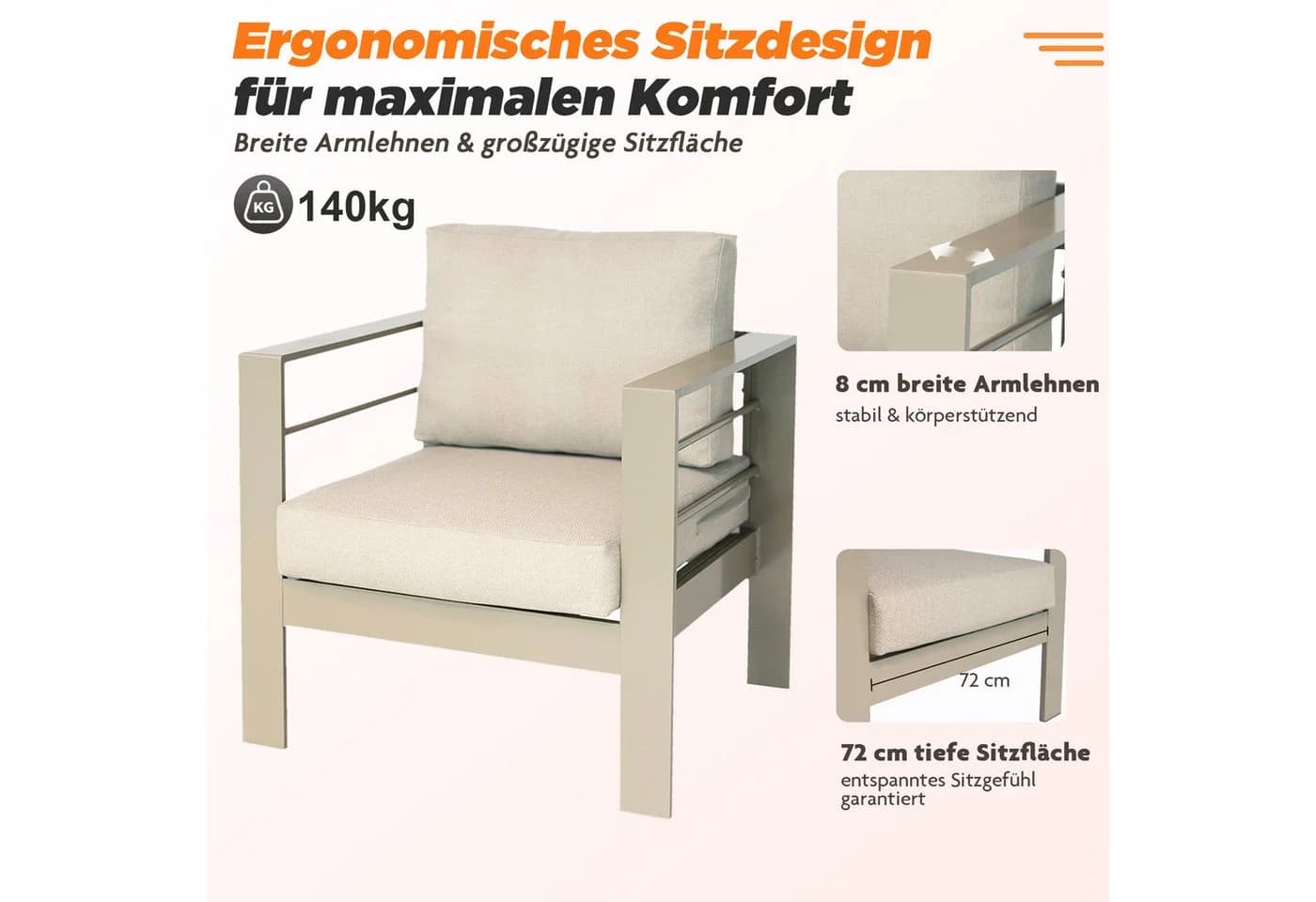 MeXo Gartenlounge-Set 4-tlg. Aluminium Beige mit Tisch - Bild 5