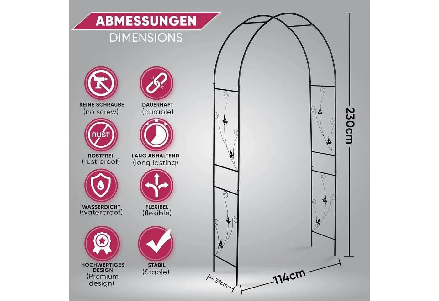 Defactoshop Rosenbogen Rankhilfe Schwarz Gartenbogen - Bild 5