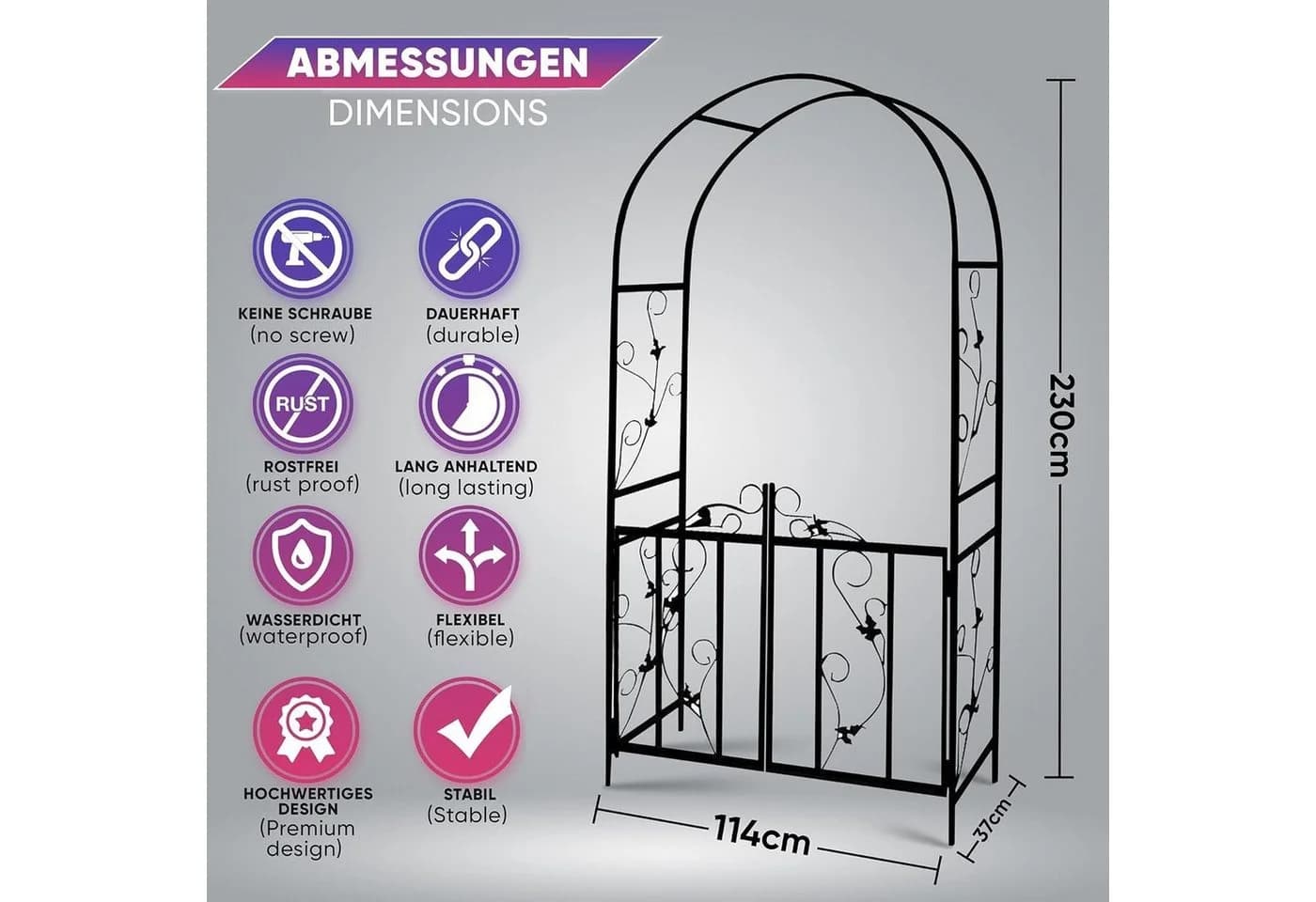 Defactoshop Rosenbogen Gartenbogen Schwarz Rankhilfe - Bild 5