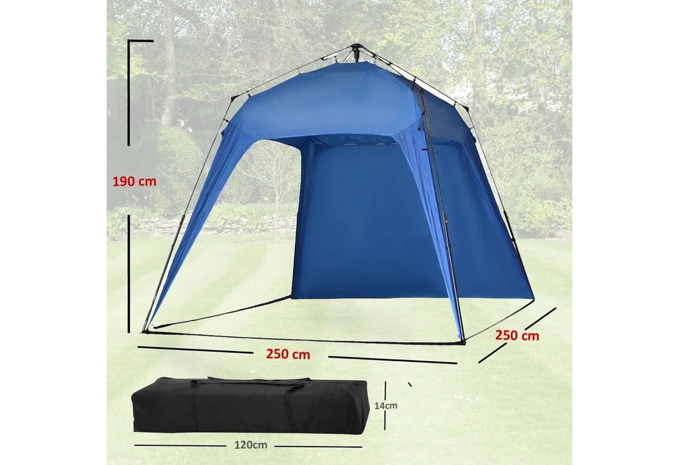 Defactoshop Faltpavillon Campingzelt Schwarz mit Seitenteil - Bild 3