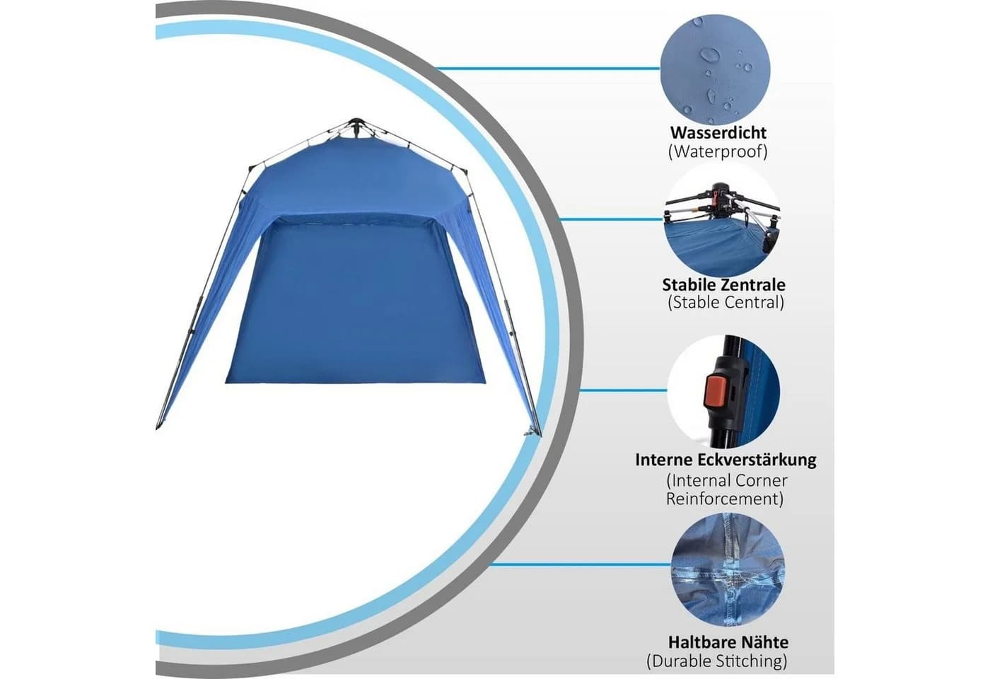 Defactoshop Faltpavillon Campingzelt Schwarz mit Seitenteil - Bild 4