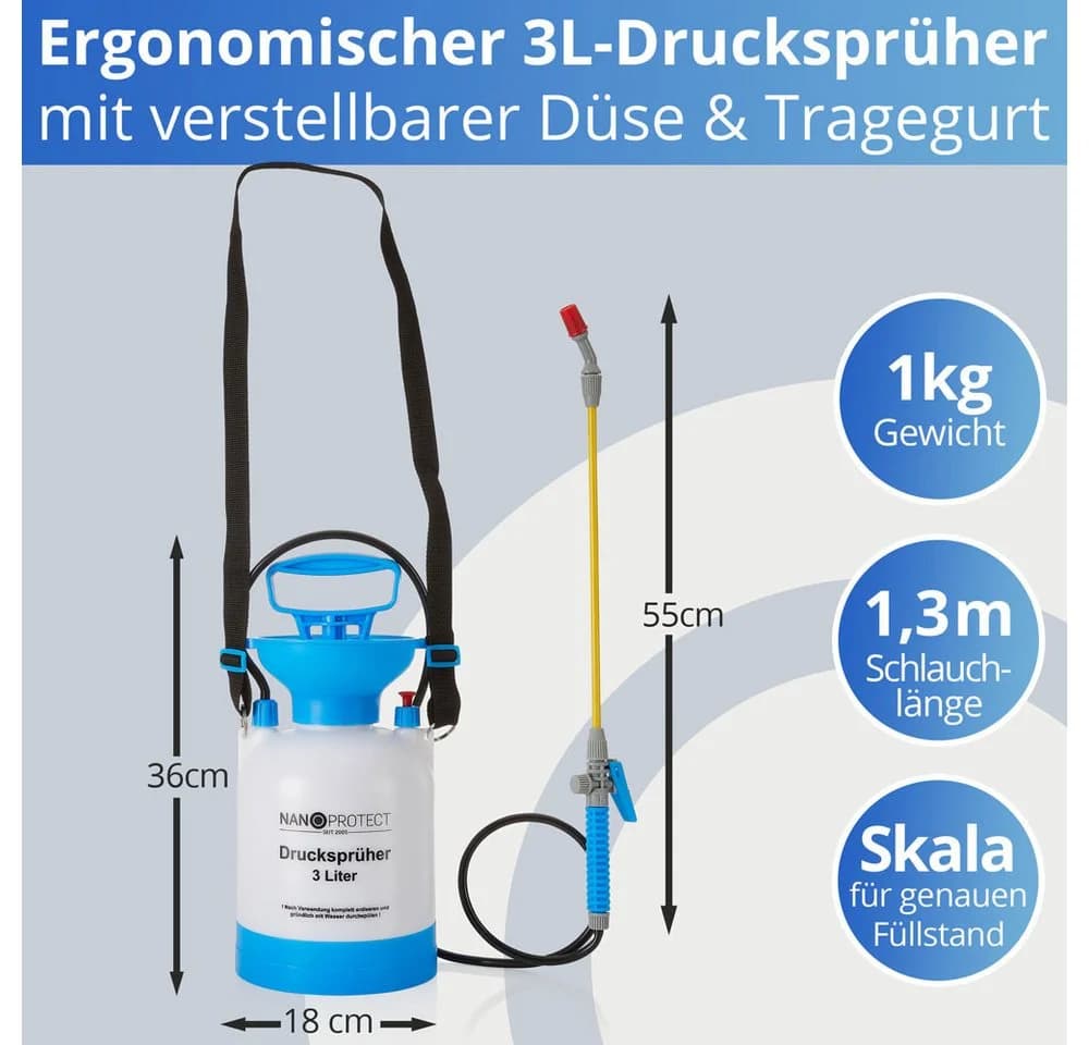 Nanoprotect Drucksprühgerät 3 Liter Pumpsprüher