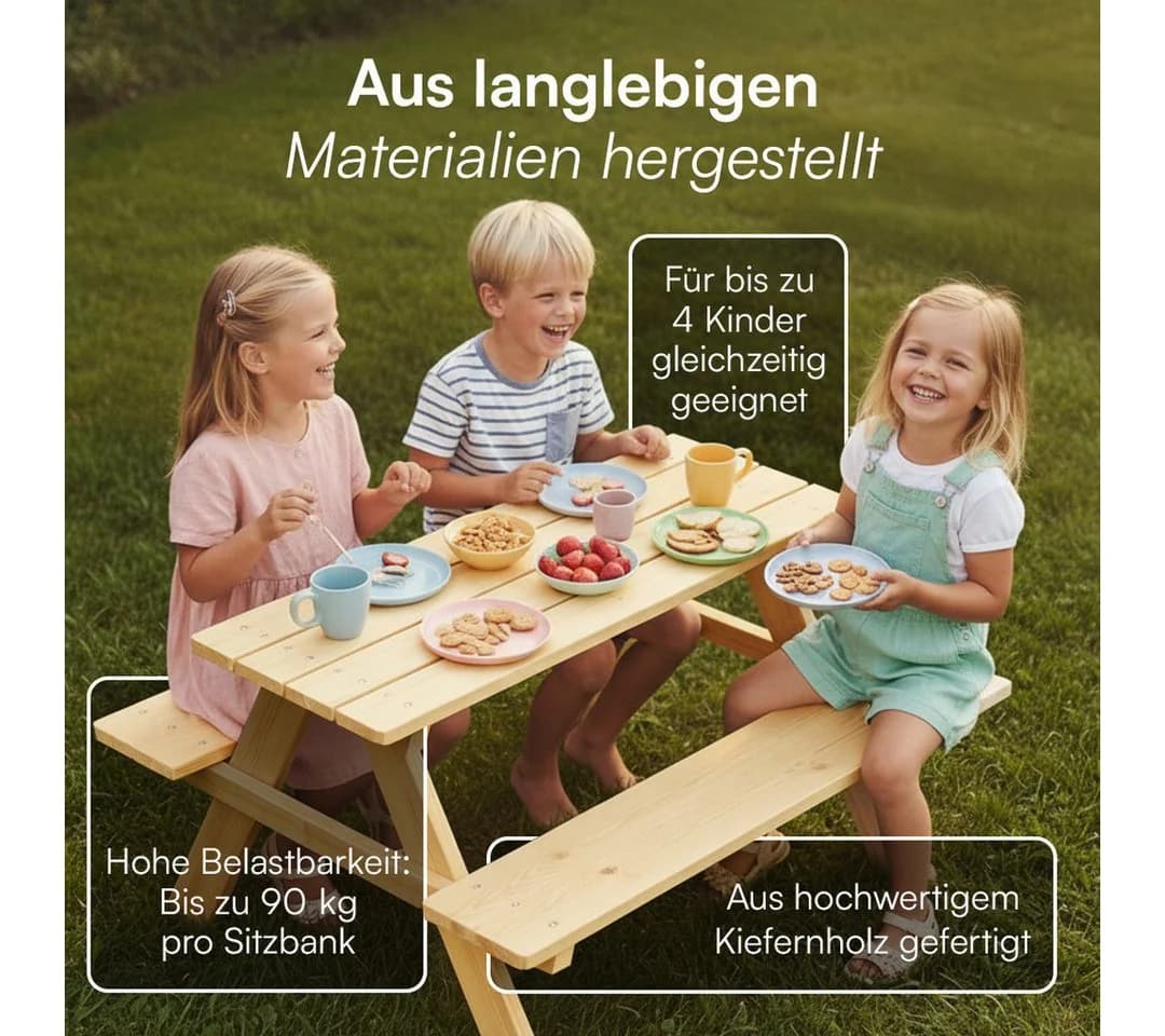 Bellabino Kindersitzgruppe Inny Outdoor-Bank aus Kiefer Massivholz - Bild 3