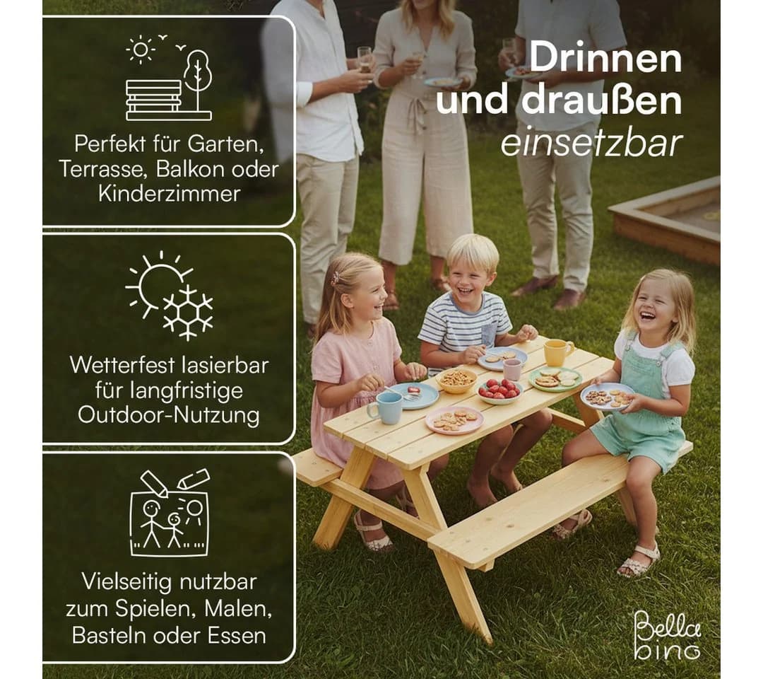 Bellabino Kindersitzgruppe Inny Outdoor-Bank aus Kiefer Massivholz - Bild 5