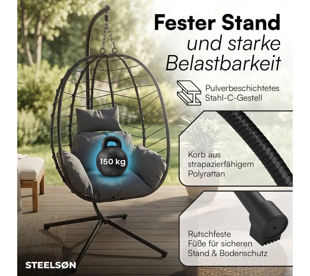STEELSØN Hängesessel Alarian höhenverstellbar faltbar Polyrattan - Bild 3
