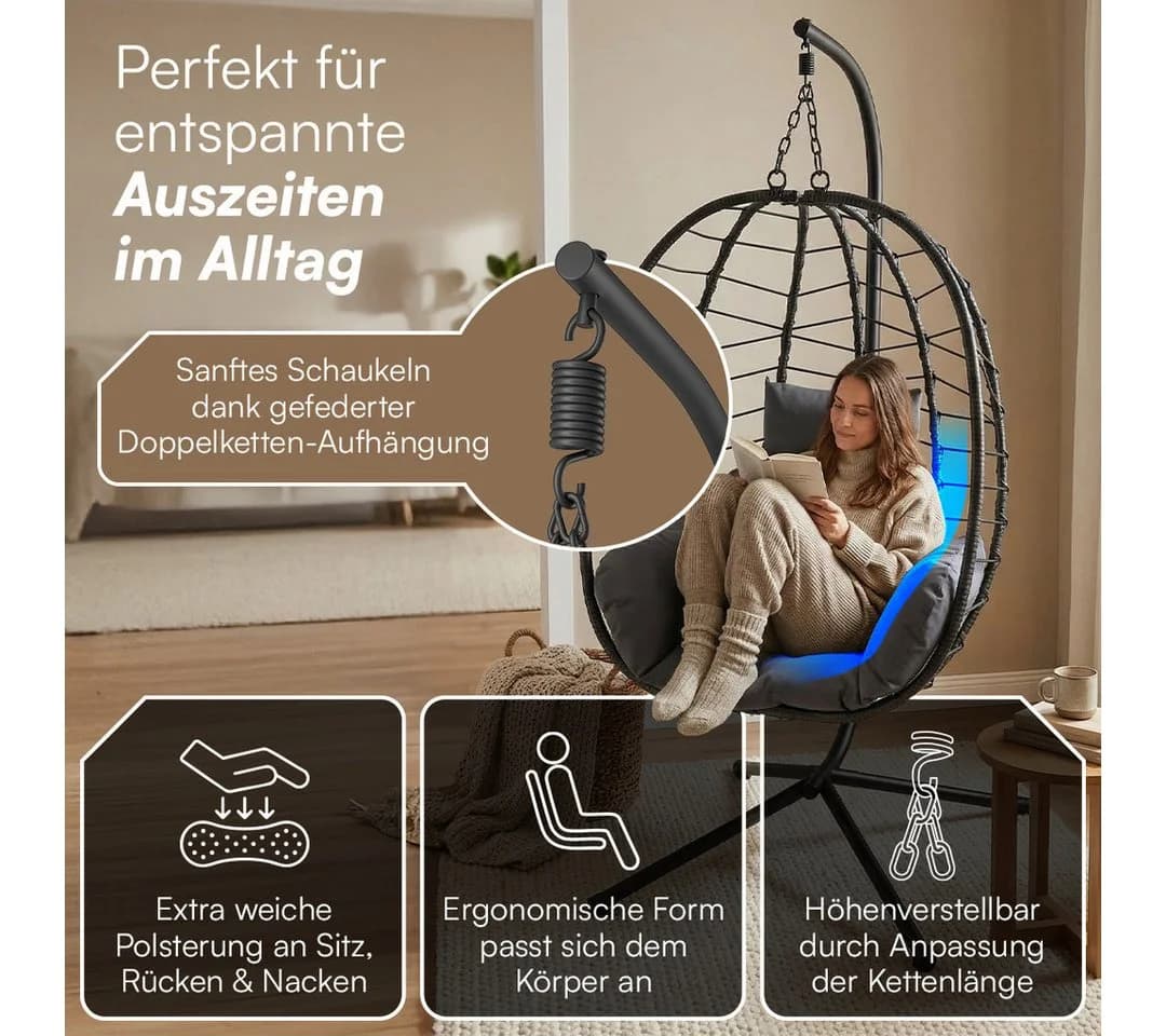 STEELSØN Hängesessel Alarian höhenverstellbar faltbar Polyrattan - Bild 5
