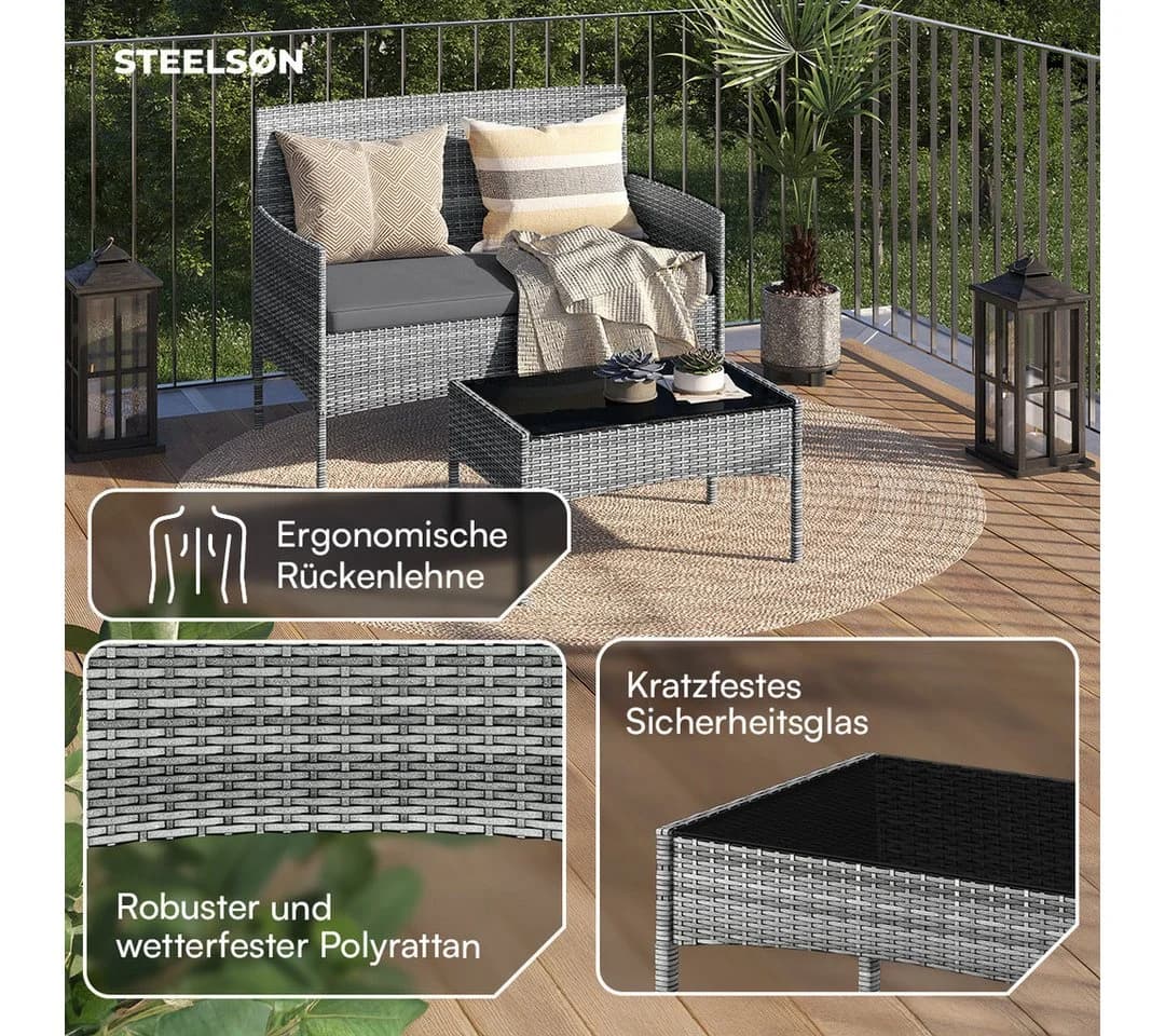 STEELSØN Gartenlounge-Set Thalora Polyrattan 4-er Set grau-meliert