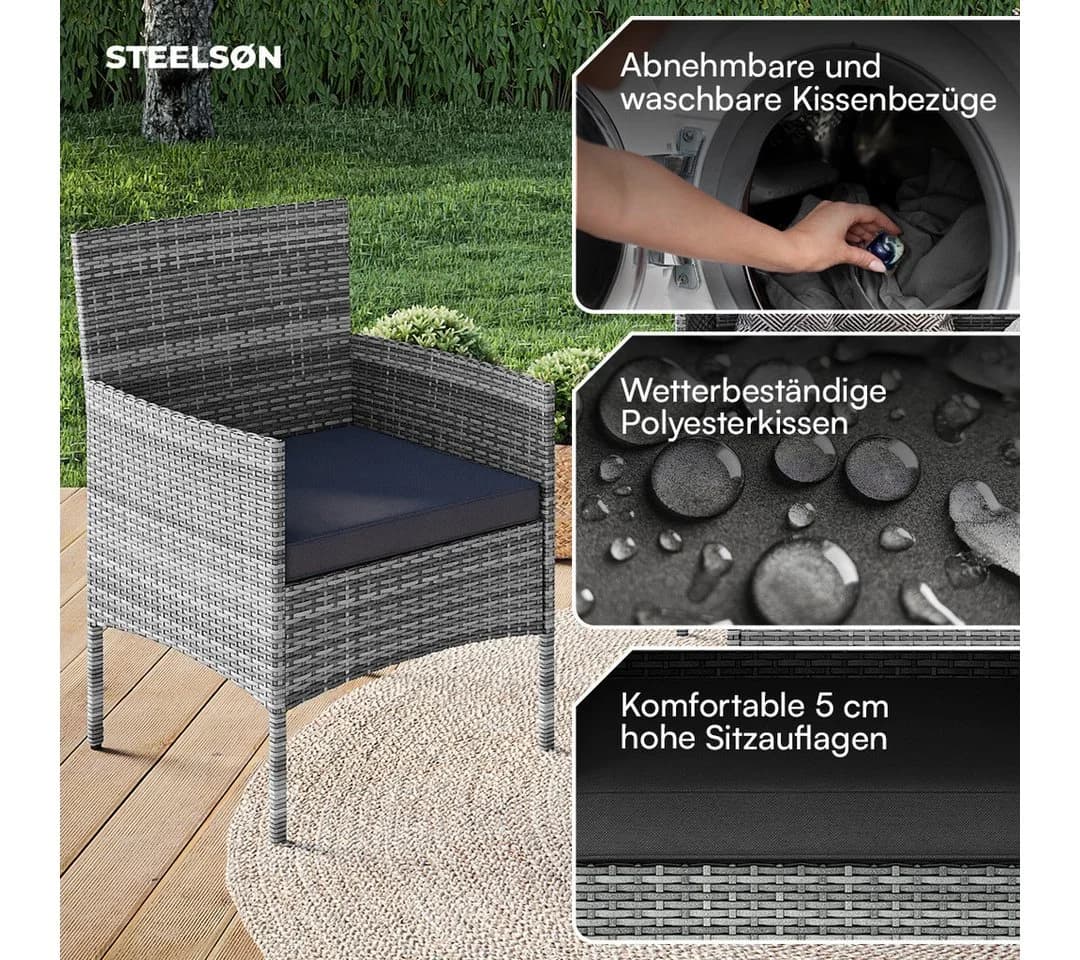 STEELSØN Gartenlounge-Set Thalora Polyrattan 4-er Set grau-meliert - Bild 4