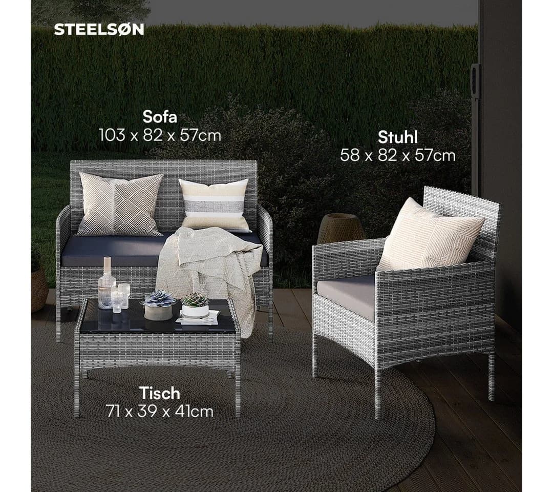 STEELSØN Gartenlounge-Set Thalora Polyrattan 4-er Set grau-meliert - Bild 5