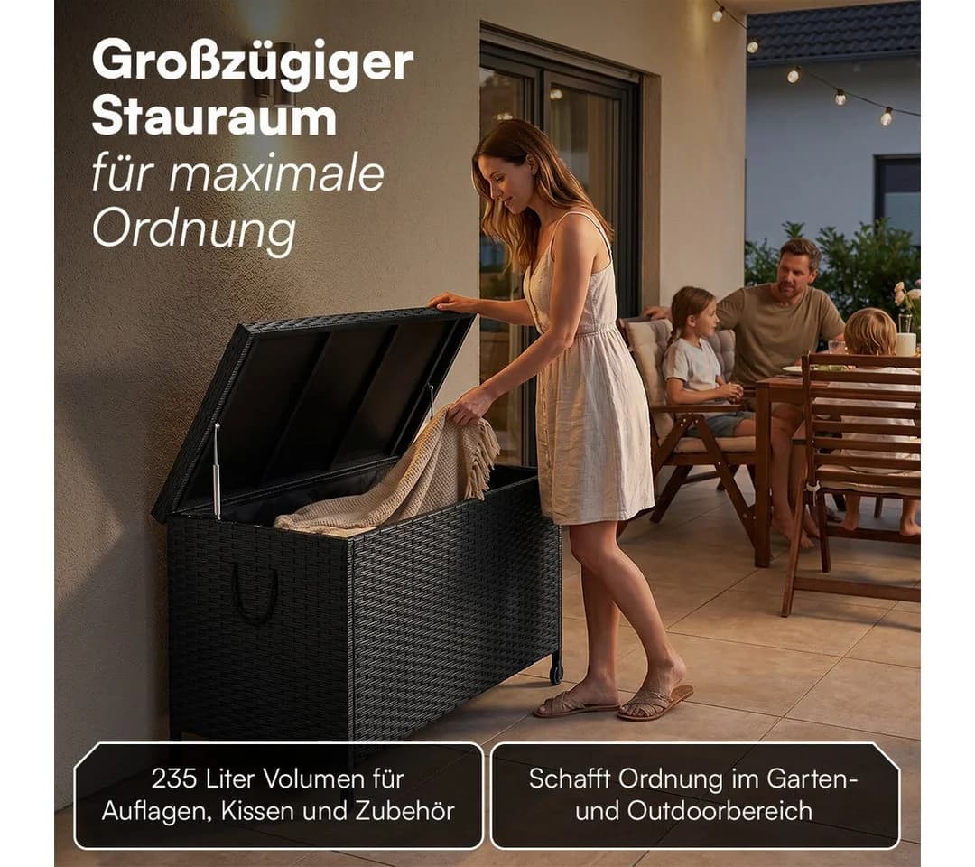 STEELSØN Aufbewahrungsbox Serion Gartenkiste Polyrattan Schwarz mit Rollen - Bild 3