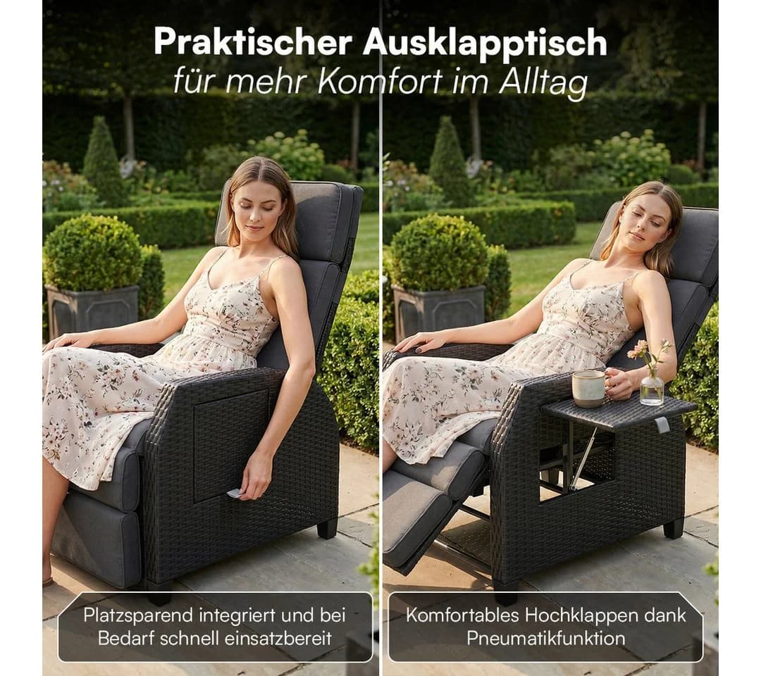 STEELSØN Gartensessel Caelum mit Liegefunktion & Ausklapptisch Schwarz - Bild 3