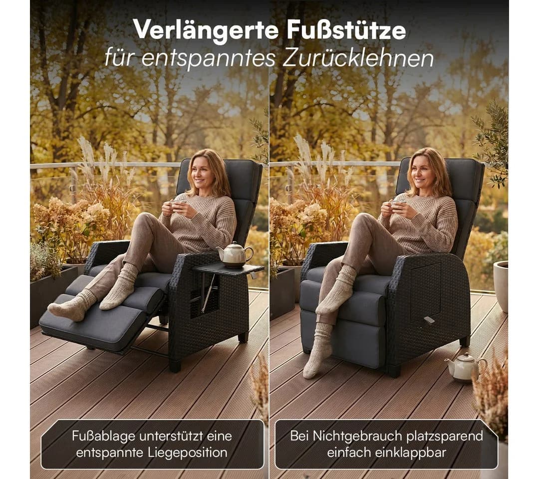 STEELSØN Gartensessel Caelum mit Liegefunktion & Ausklapptisch Schwarz - Bild 4