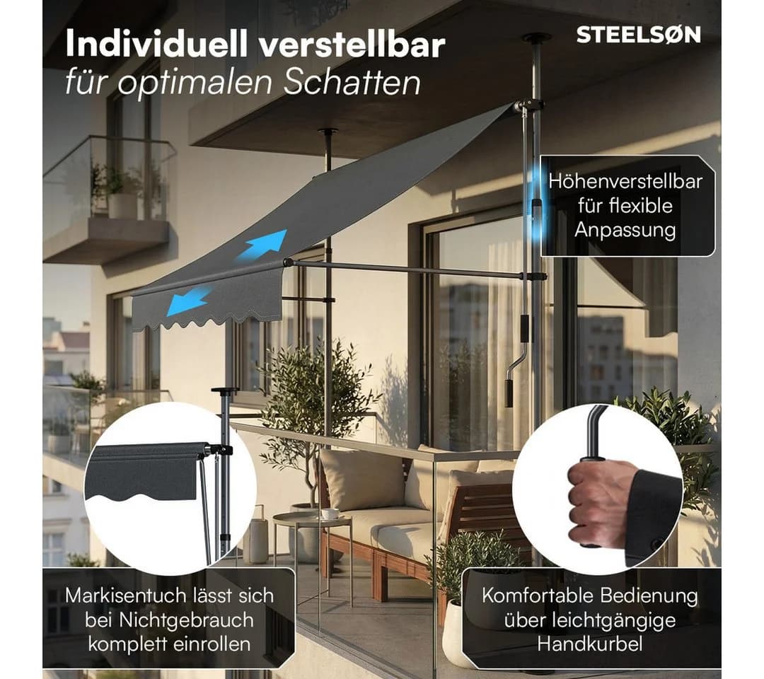 STEELSØN Klemmmarkise Dioran Anthrazit 150x180 cm