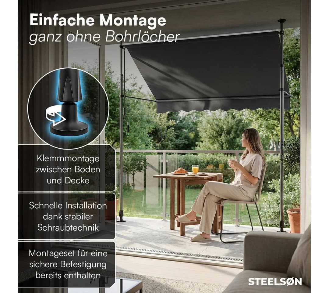 STEELSØN Klemmmarkise Dioran Anthrazit 150x180 cm - Bild 3