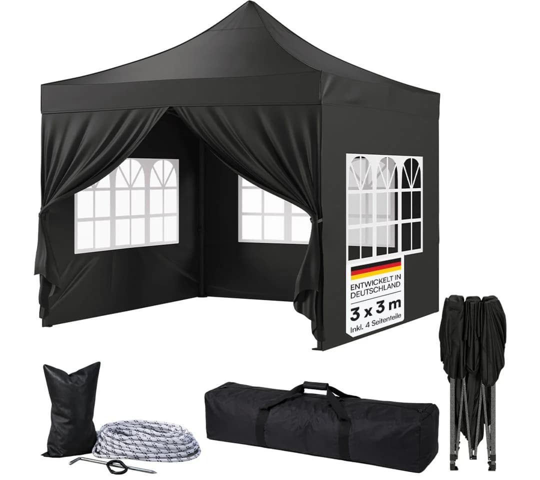 STEELSØN Pavillon Rynara Premium Faltpavillon Schwarz UV-Schutz