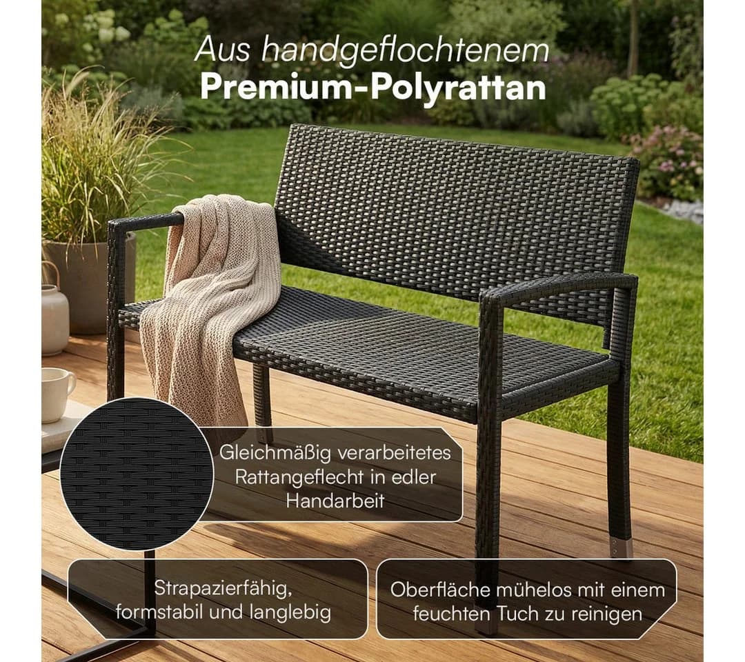 STEELSØN Gartenbank Mirador 2-Sitzer Polyrattan Schwarz
