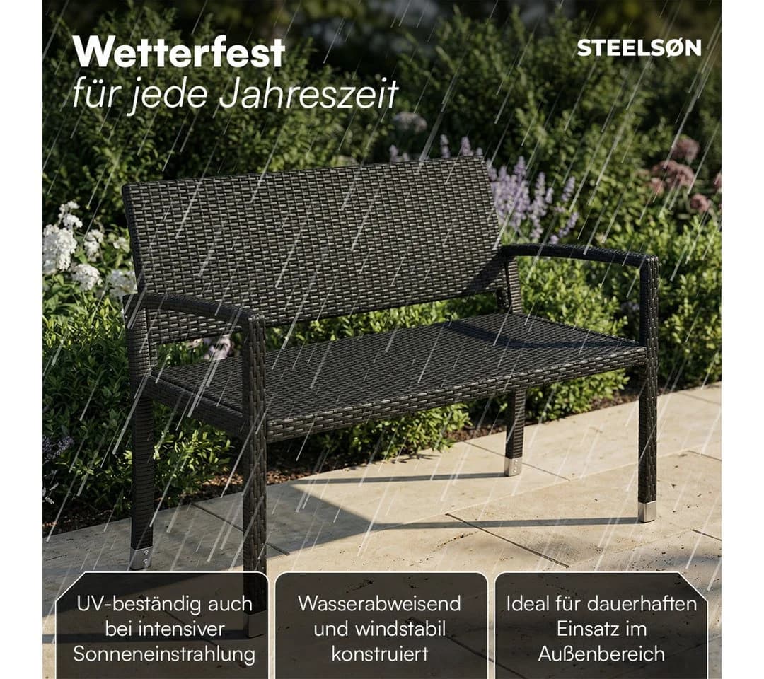 STEELSØN Gartenbank Mirador 2-Sitzer Polyrattan Schwarz - Bild 3