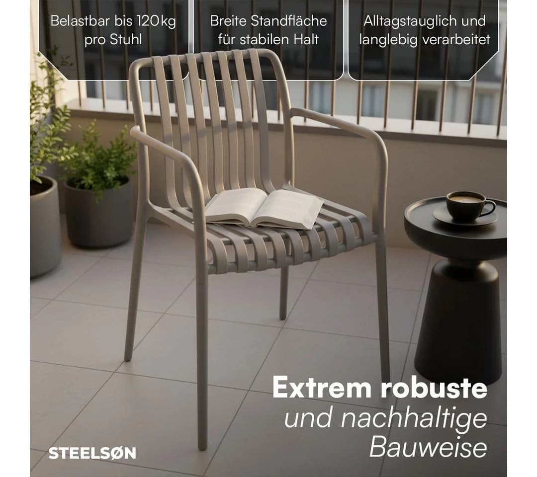 STEELSØN Gartenstuhl Pincoya Grau Stapelbar Wetterfest - Bild 3