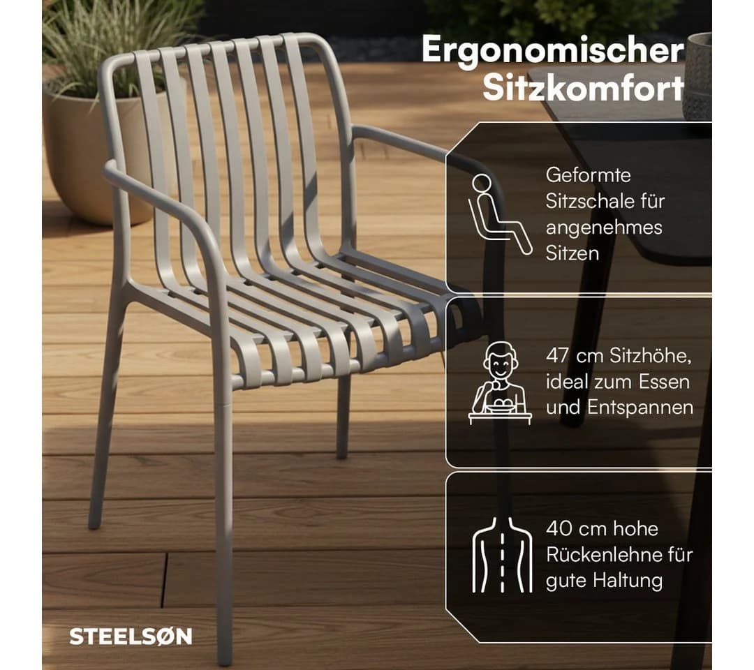 STEELSØN Gartenstuhl Pincoya Grau Stapelbar Kunststoff - Bild 3