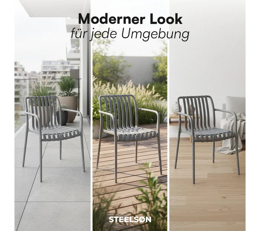 STEELSØN Gartenstuhl Pincoya Grau Stapelbar Kunststoff - Bild 5