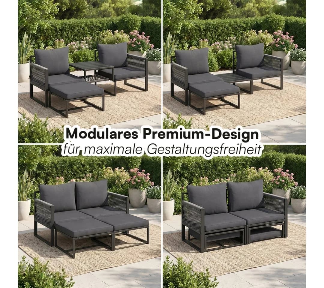 STEELSØN Sitzgruppe Tyranis 4-teilig Schwarz Gartenmöbel Set