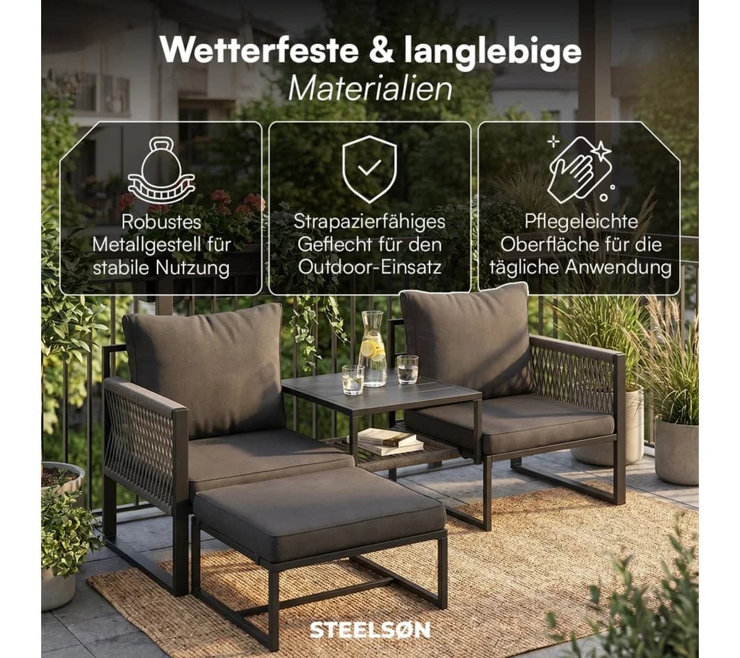 STEELSØN Sitzgruppe Tyranis 4-teilig Schwarz Gartenmöbel Set - Bild 5