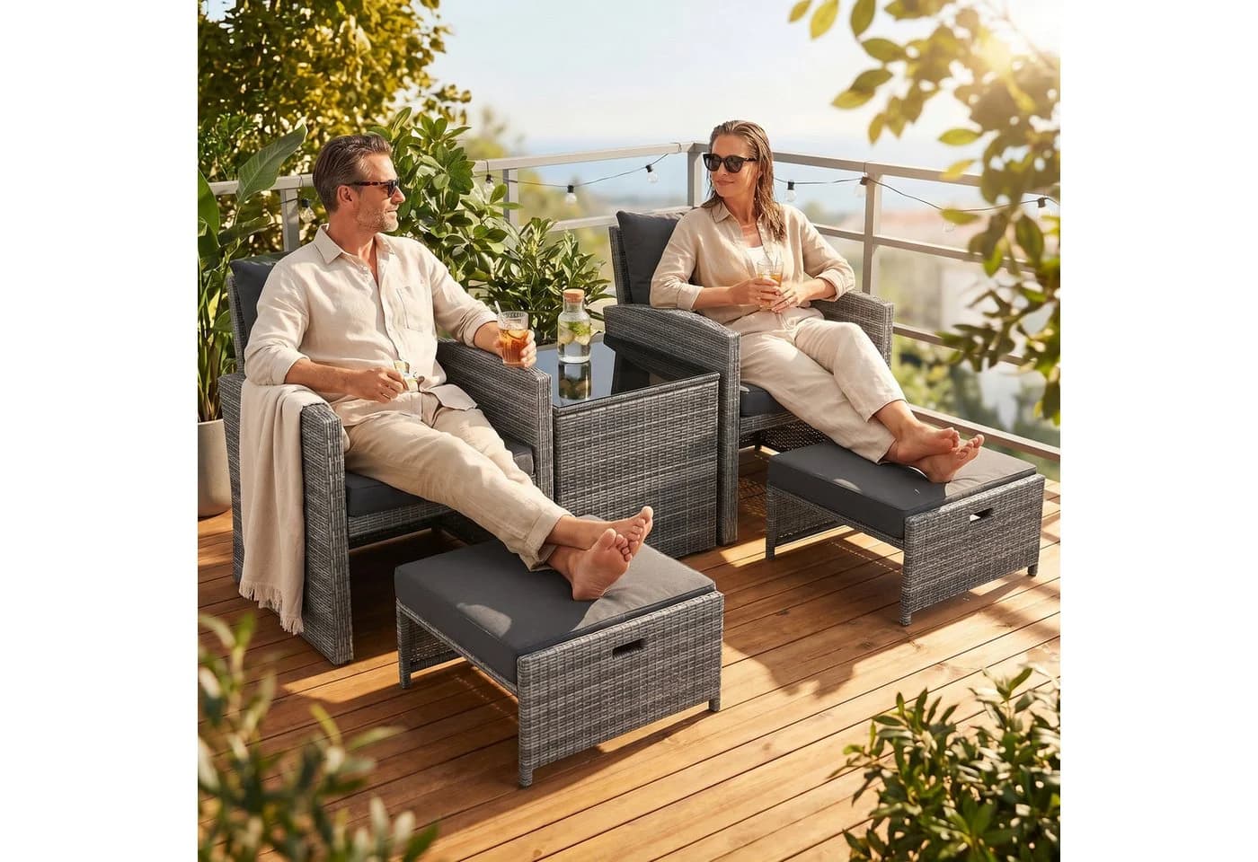 STEELSØN Gartenlounge-Set Selaria 4-tlg. Grau mit Kissen