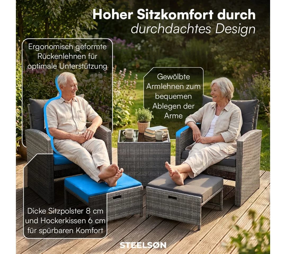 STEELSØN Gartenlounge-Set Selaria 4-tlg. Grau mit Kissen - Bild 4