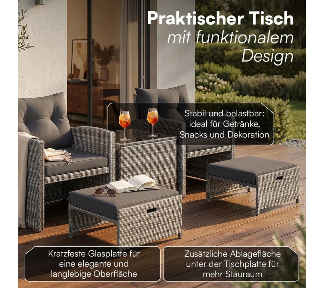 STEELSØN Gartenlounge-Set Selaria 4-tlg. Grau mit Kissen - Bild 5