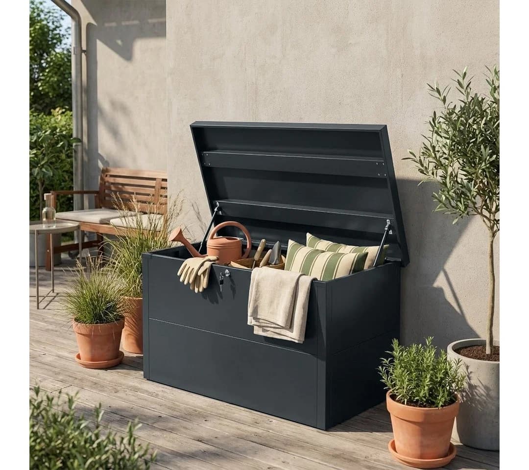 STEELSØN Auflagenbox Icarus Metall abschließbar Anthrazit 320L Gartenbox