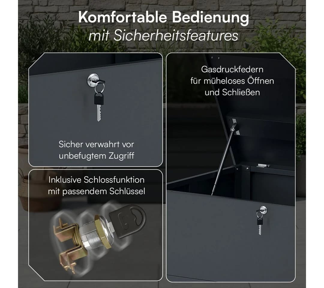 STEELSØN Auflagenbox Icarus Metall abschließbar Anthrazit 320L Gartenbox - Bild 3