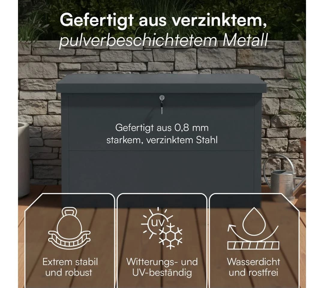STEELSØN Auflagenbox Icarus Metall abschließbar Anthrazit 320L Gartenbox - Bild 4