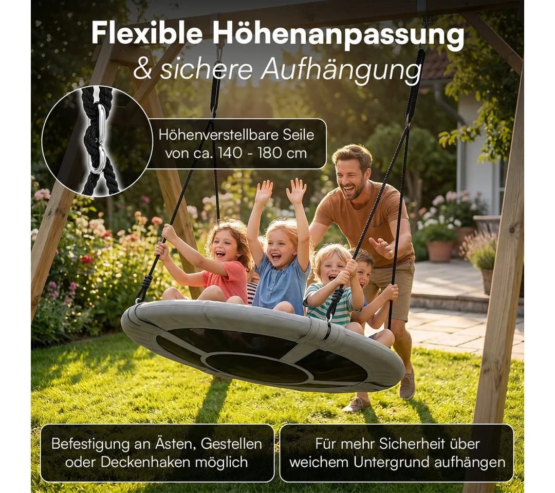 Bellabino Nestschaukel Konda Indoor/Outdoor Hängeschaukel Ø 120 cm Schwarz - Bild 4