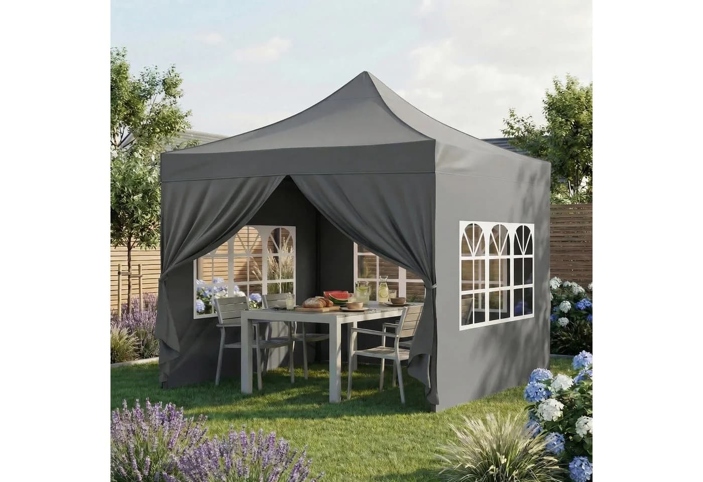 STEELSØN Pavillon Rynara 2x2m Grau mit 4 Seitenteilen