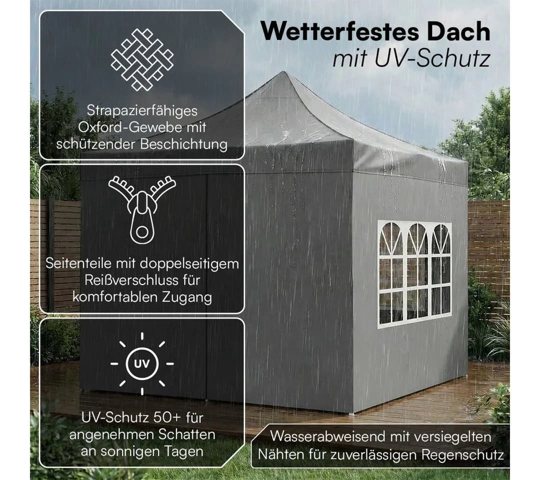 STEELSØN Pavillon Rynara 2x2m Grau mit 4 Seitenteilen - Bild 4