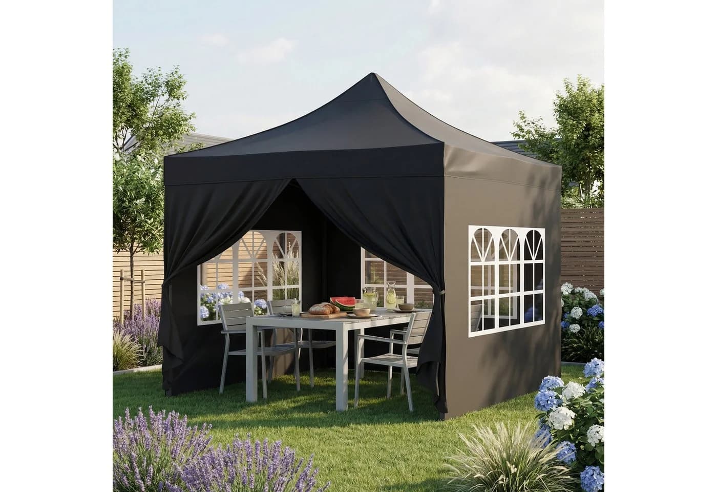 STEELSØN Pavillon Rynara 2x2 m Schwarz mit Seitenwänden