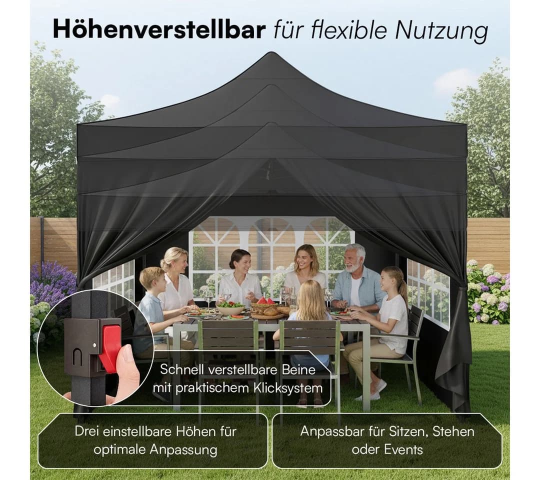 STEELSØN Pavillon Rynara 2x2 m Schwarz mit Seitenwänden - Bild 3