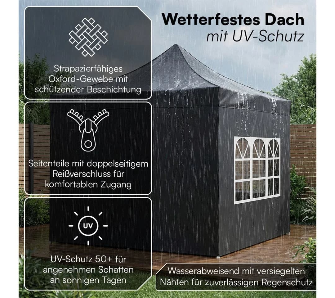 STEELSØN Pavillon Rynara 2x2 m Schwarz mit Seitenwänden - Bild 4