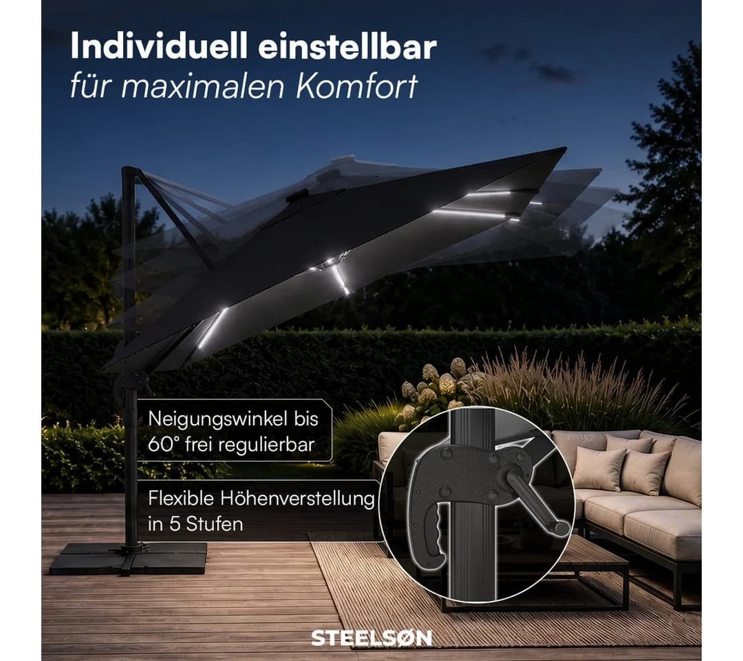 STEELSØN Sonnenschirm Elaris Ampelschwarz mit LED & Solar - Bild 4