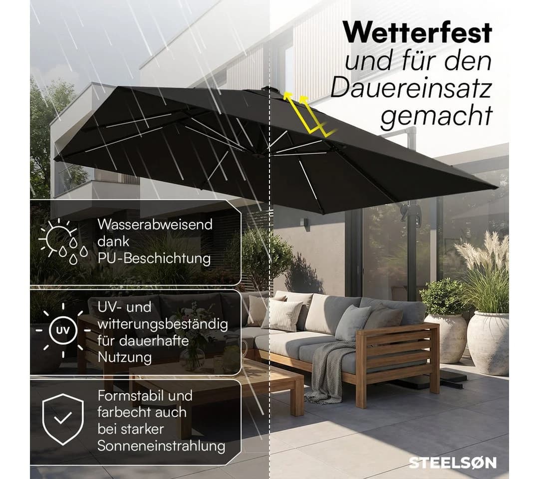 STEELSØN Sonnenschirm Elaris Ampelschwarz mit LED & Solar - Bild 5